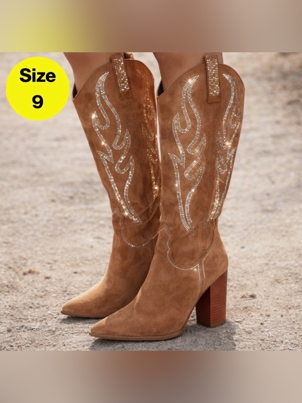 NEW Knee-High Comfy Cowboy Western Boots,Crystal Sparkle Embellishments (Size 9)